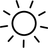 Minimalistische Schwarz-Weiß-Zeichnung einer Sonne mit acht geraden Strahlen, symbolisiert Licht und Klarheit.