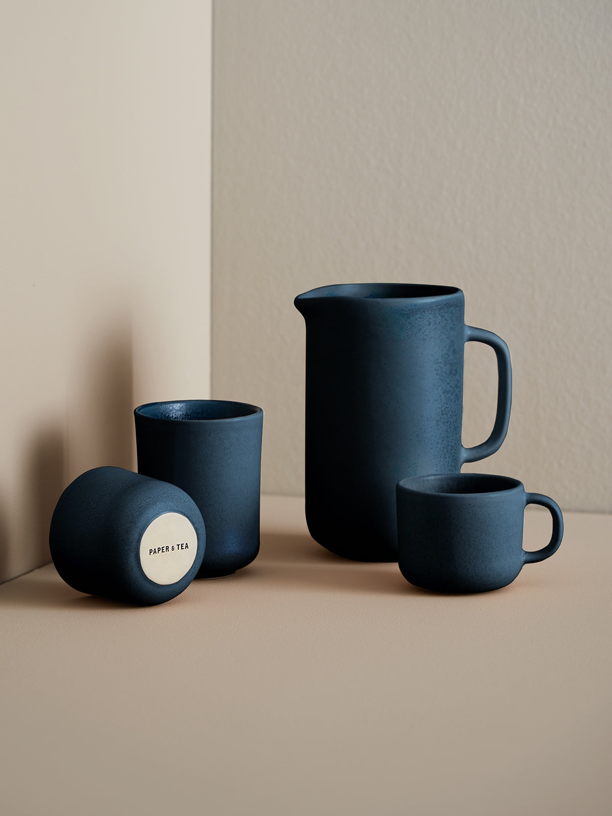 Tea Cup handmade Stoneware Cup with Handle Dark Blue