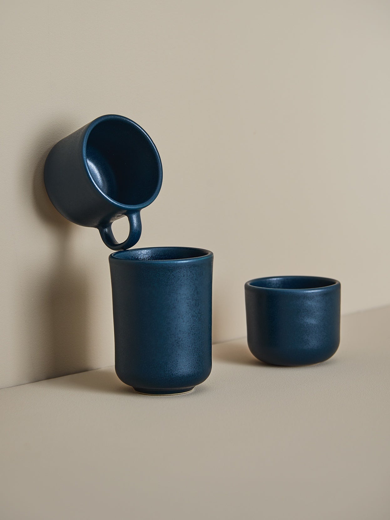 Tea Cup handmade Stoneware Cup with Handle Dark Blue