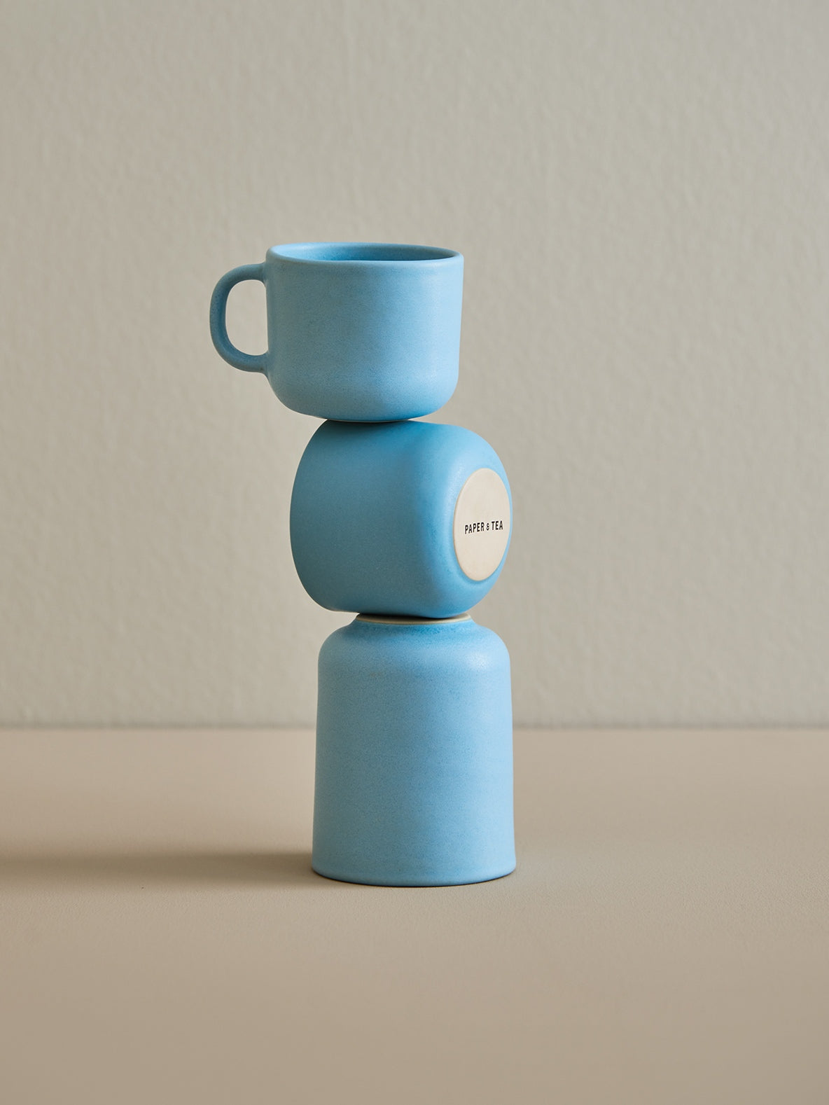 Tea Cup handmade Stoneware Cup with Handle Light Blue